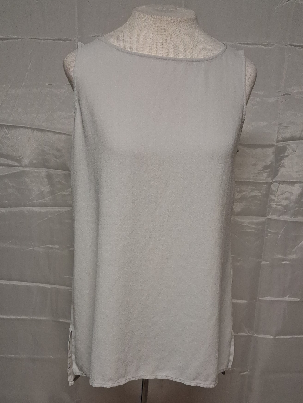 Eileen Fisher 100% Silk Georgette Crepe Ballet Neck Long Tank Women's Petite Med